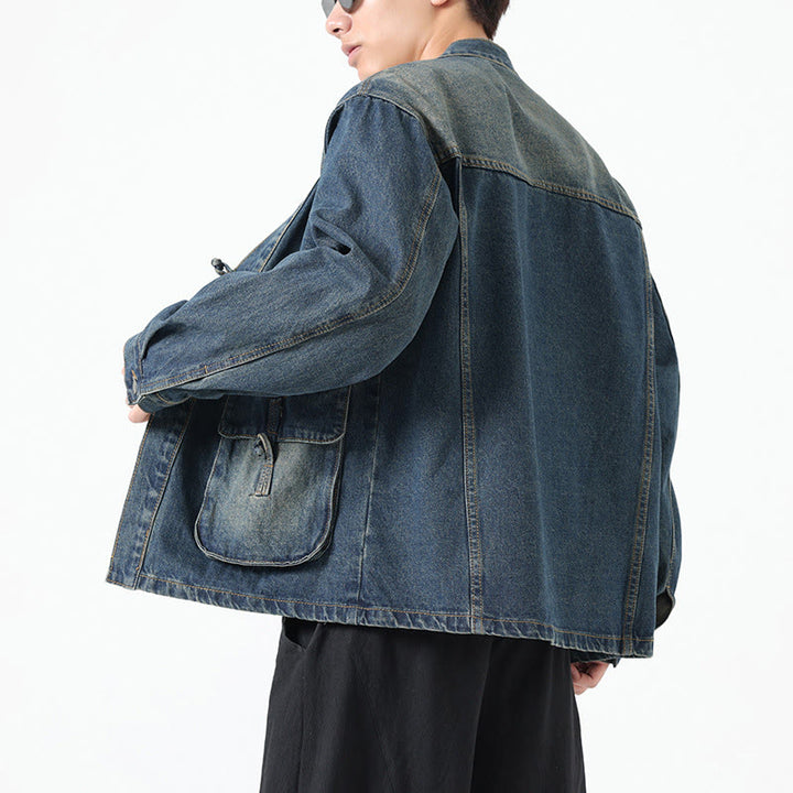 Buddha Stones Denim Button Design Herren-Baumwoll-Langarmjacke mit Taschen - image 22