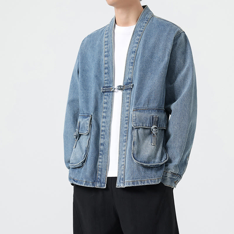 Buddha Stones Denim Button Design Herren-Baumwoll-Langarmjacke mit Taschen - image 17