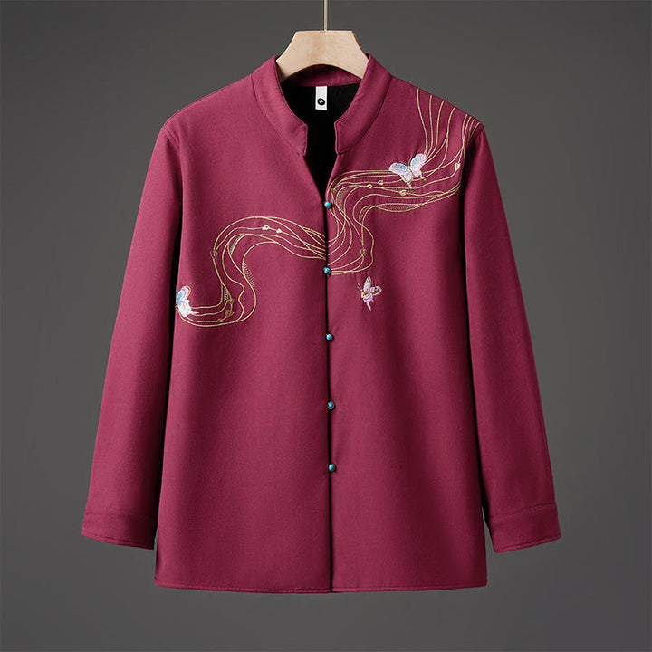 Buddha Stones Winter-Herren-Baumwoll-Langarmjacke mit besticktem Schmetterlingsband und Fleecefutter - Schamottestein - US/ UK/AU46，EU56 (5XL) - image 7