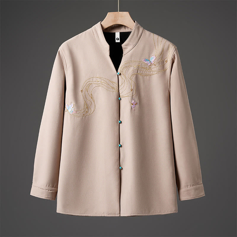 Buddha Stones Winter-Herren-Baumwoll-Langarmjacke mit besticktem Schmetterlingsband und Fleecefutter - Bisque - US/ UK/AU46，EU56 (5XL) - image 9