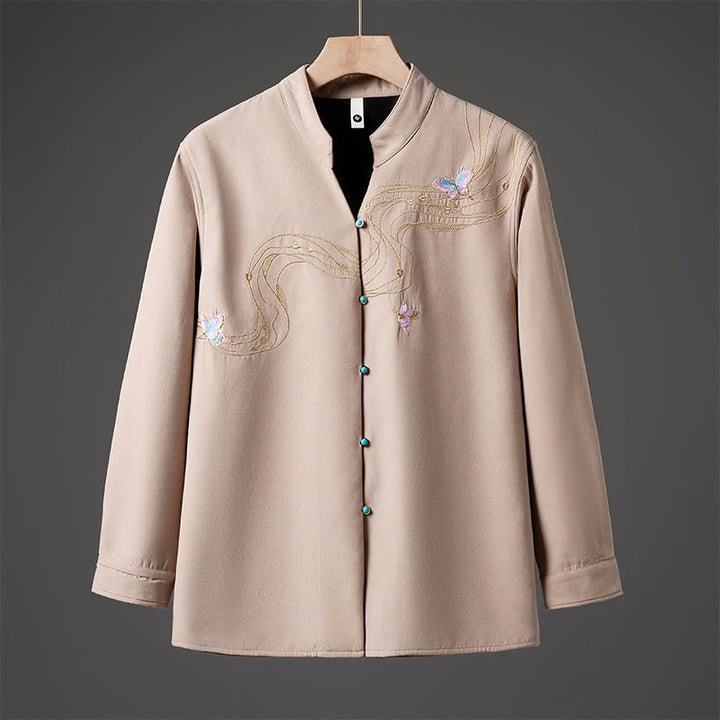 Buddha Stones Winter-Herren-Baumwoll-Langarmjacke mit besticktem Schmetterlingsband und Fleecefutter - Bisque - US/ UK/AU46，EU56 (5XL) - image 9