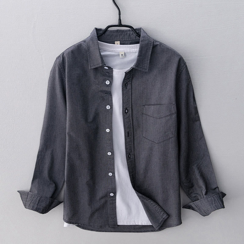 Buddha Stones Einfarbig Langarm Button-Down-Design Herren Baumwollhemd Kleidung - Dunkelgrau - US/ UK/AU40，EU50 (3XL) - image 0