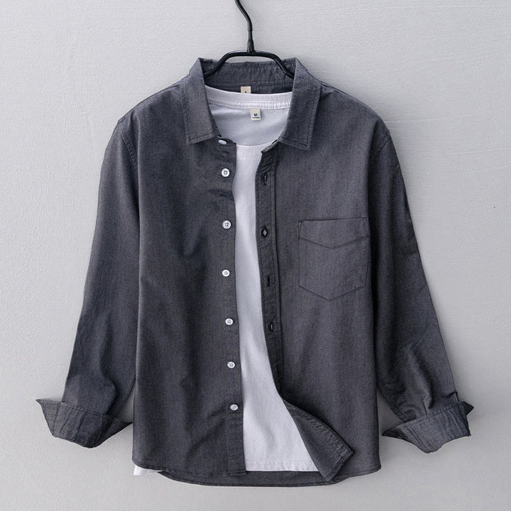Buddha Stones Einfarbig Langarm Button-Down-Design Herren Baumwollhemd Kleidung - Dunkelgrau - US/ UK/AU40，EU50 (3XL) - image 0