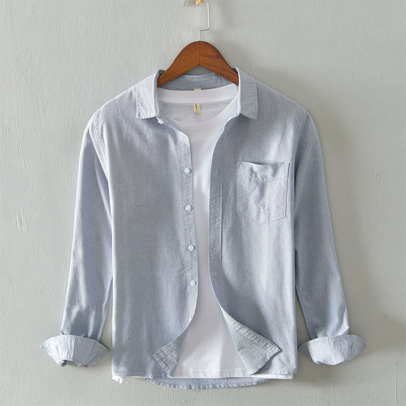Buddha Stones Einfarbig Langarm Button-Down-Design Herren Baumwollhemd Kleidung - Hellgrau - US/UK/AU40, EU50 (3XL) - image 6