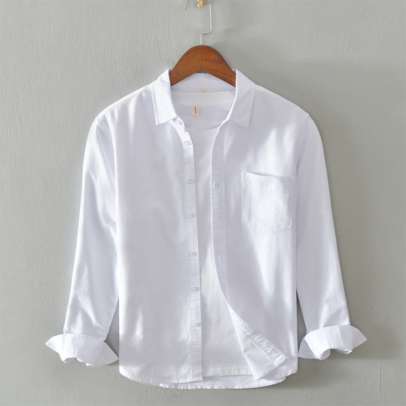 Buddha Stones Einfarbig Langarm Button-Down-Design Herren Baumwollhemd Kleidung - Weiß - US/ UK/AU40，EU50 (3XL) - image 3