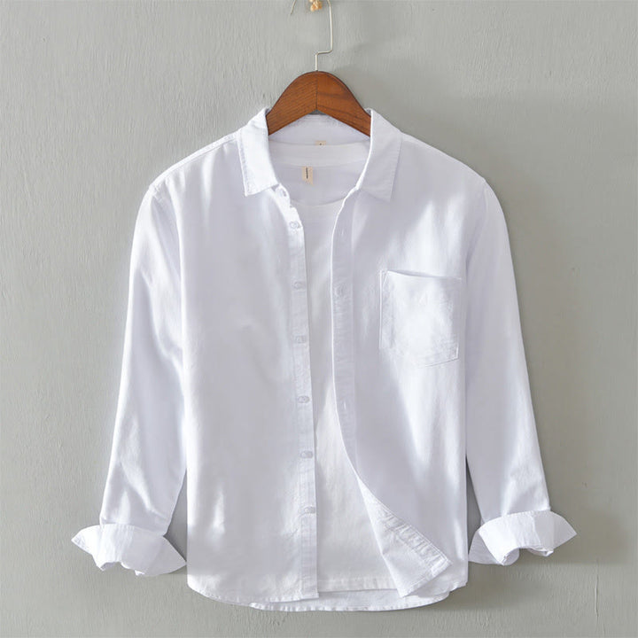 Buddha Stones Einfarbig Langarm Button-Down-Design Herren Baumwollhemd Kleidung - Weiß - US/UK/AU40, EU50 (3XL) - image 3