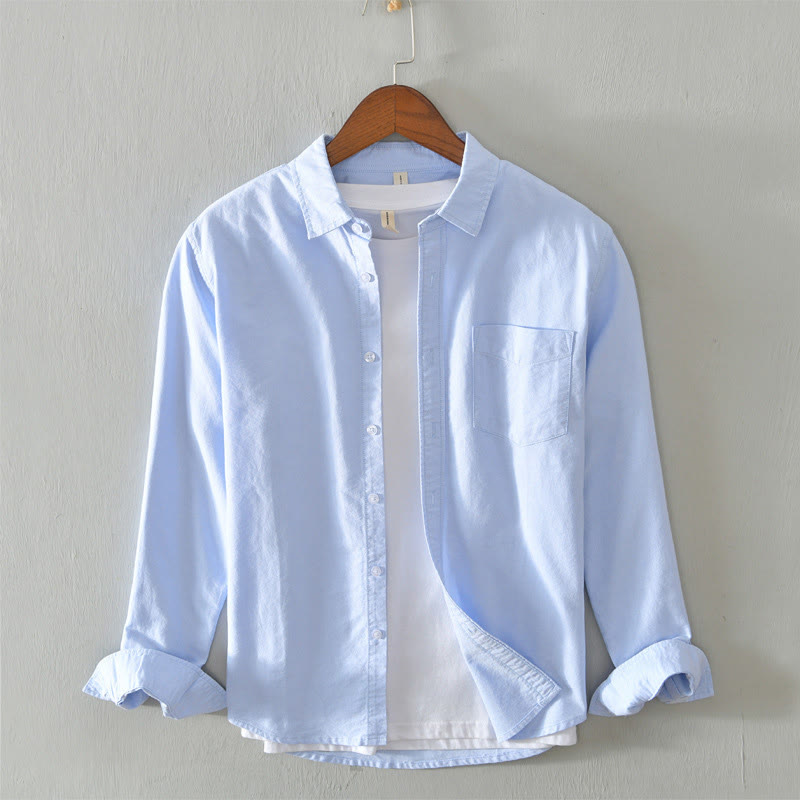 Buddha Stones Einfarbig Langarm Button-Down-Design Herren Baumwollhemd Kleidung - HellHimmelBlau - US/ UK/AU40，EU50 (3XL) - image 27