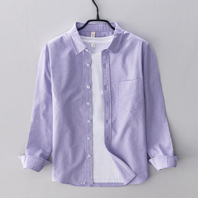 Buddha Stones Einfarbig Langarm Button-Down-Design Herren Baumwollhemd Kleidung - Distel - US/ UK/AU40，EU50 (3XL) - image 7