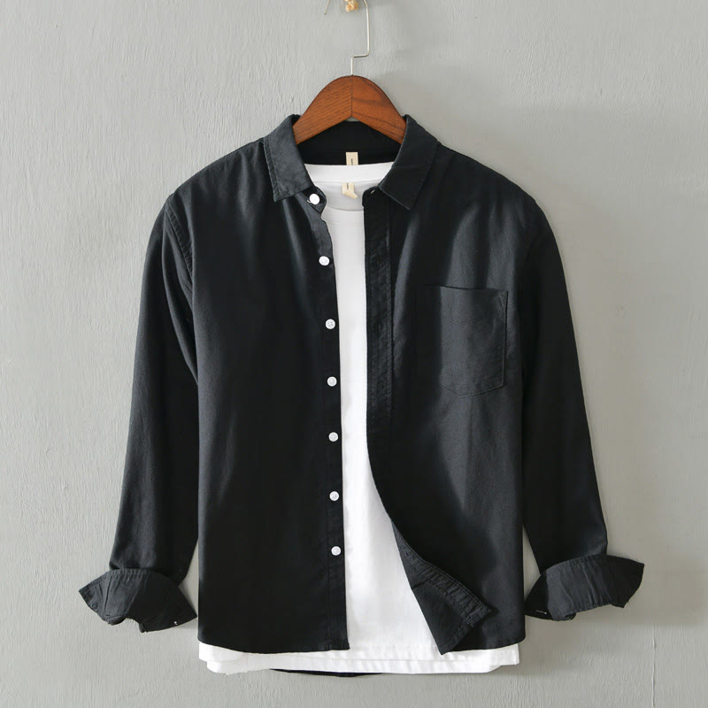 Buddha Stones Einfarbig Langarm Button-Down-Design Herren Baumwollhemd Kleidung - Schwarz - US/ UK/AU40，EU50 (3XL) - image 4