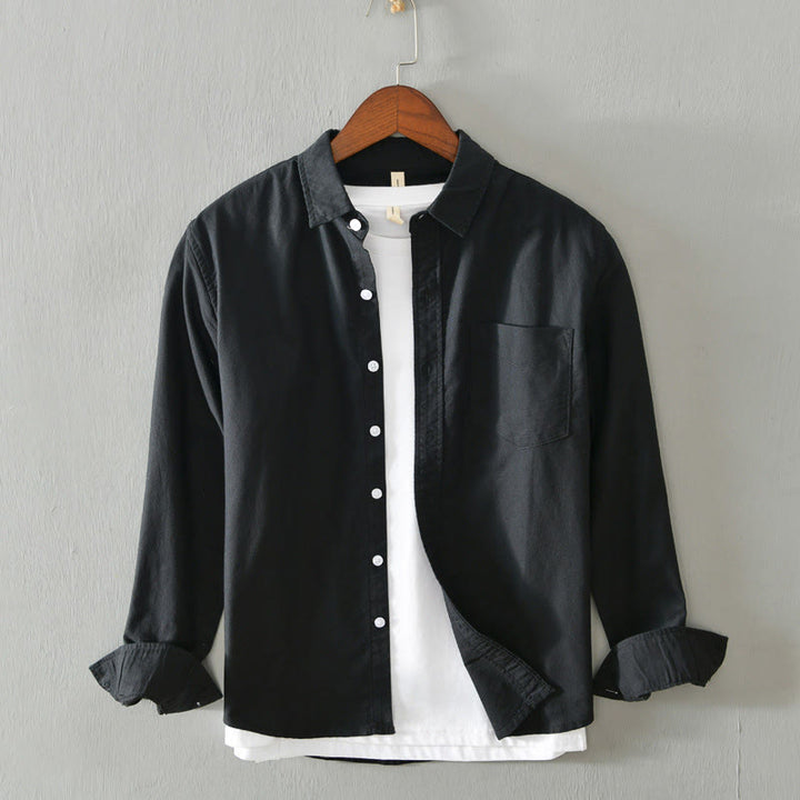 Buddha Stones Einfarbig Langarm Button-Down-Design Herren Baumwollhemd Kleidung - Schwarz - US/ UK/AU40，EU50 (3XL) - image 4