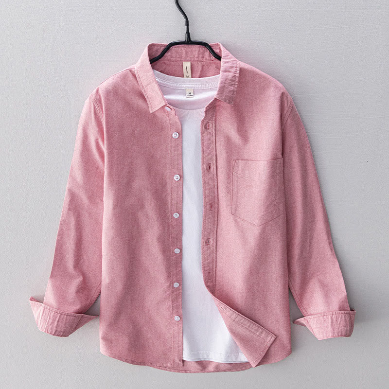 Buddha Stones Einfarbig Langarm Button-Down-Design Herren Baumwollhemd Kleidung - Rosa - US/ UK/AU40，EU50 (3XL) - image 20