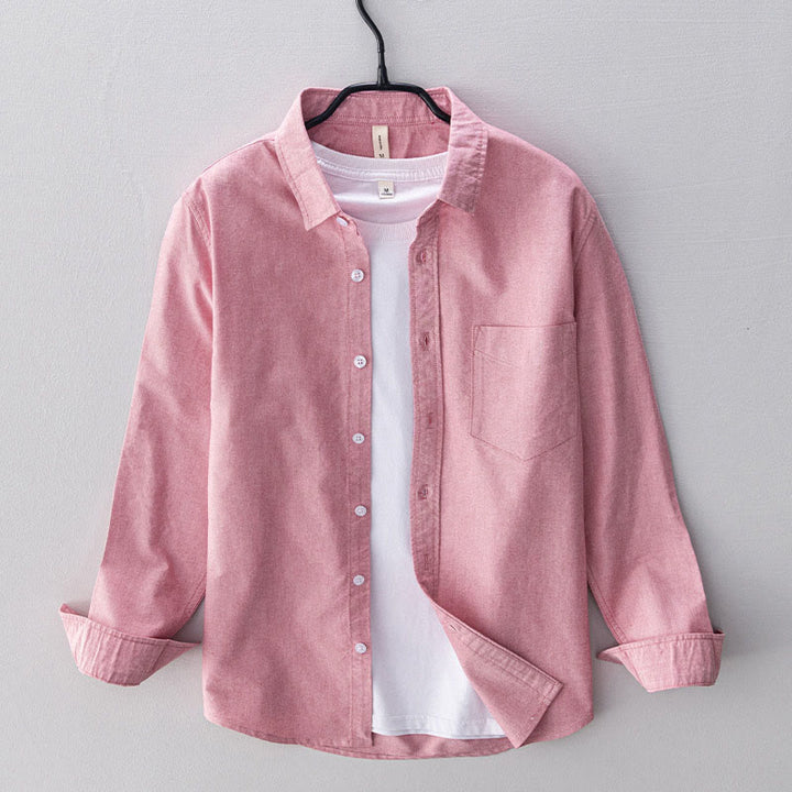 Buddha Stones Einfarbig Langarm Button-Down-Design Herren Baumwollhemd Kleidung - Rosa - US/ UK/AU40，EU50 (3XL) - image 20