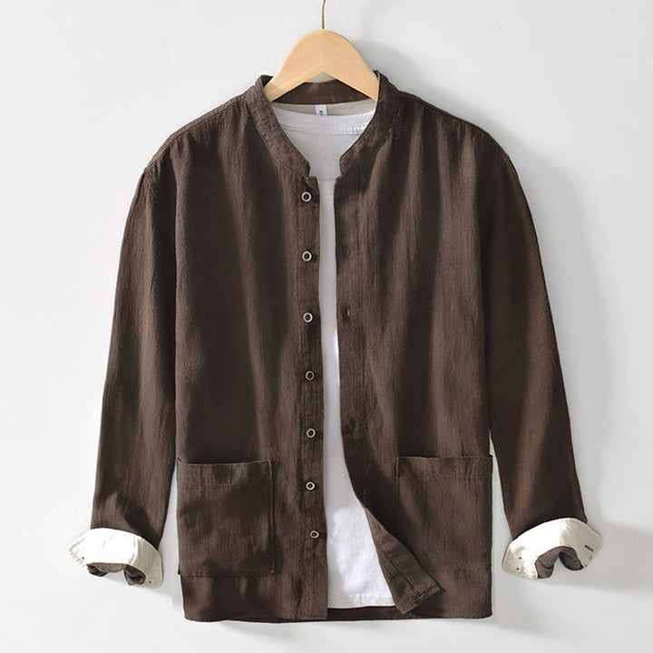 Buddha Stones Fall Solid Langarmknöpfe Herren Ramie Baumwollhemd mit Taschen - Sienna - US/ UK/AU42，EU52 (3XL) - image 10
