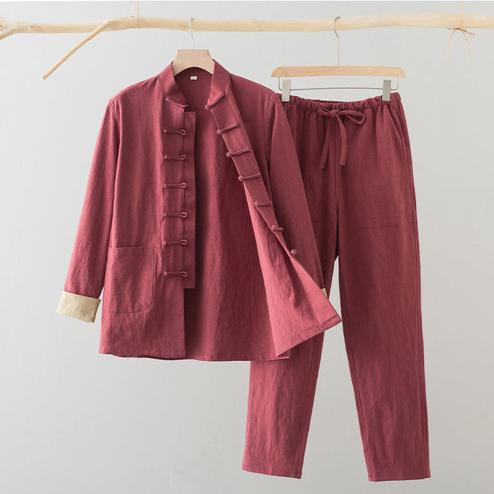 Buddha Stones 2-teiliger Tang-Anzug für Herren mit Froschknöpfen, Baumwolle, langärmelig, Hemd und Hose, mit Taschen - Lachs - US/ UK/AU44，EU54 (4XL) - image 18
