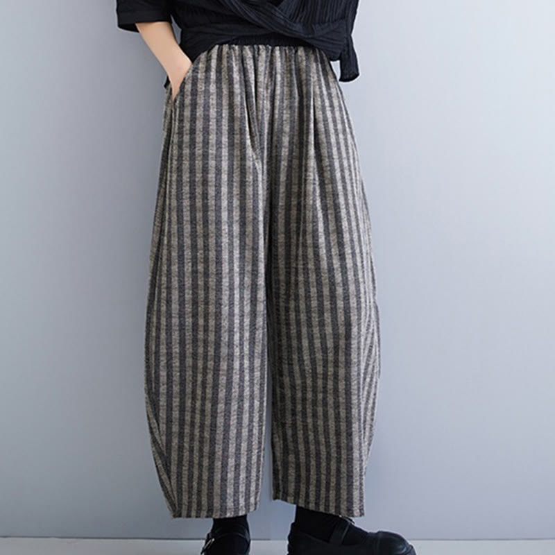 Buddha Stones Lässige Cordhose mit Streifen, Polyester, weites Bein, Länge 7–8, mit Taschen - image 3