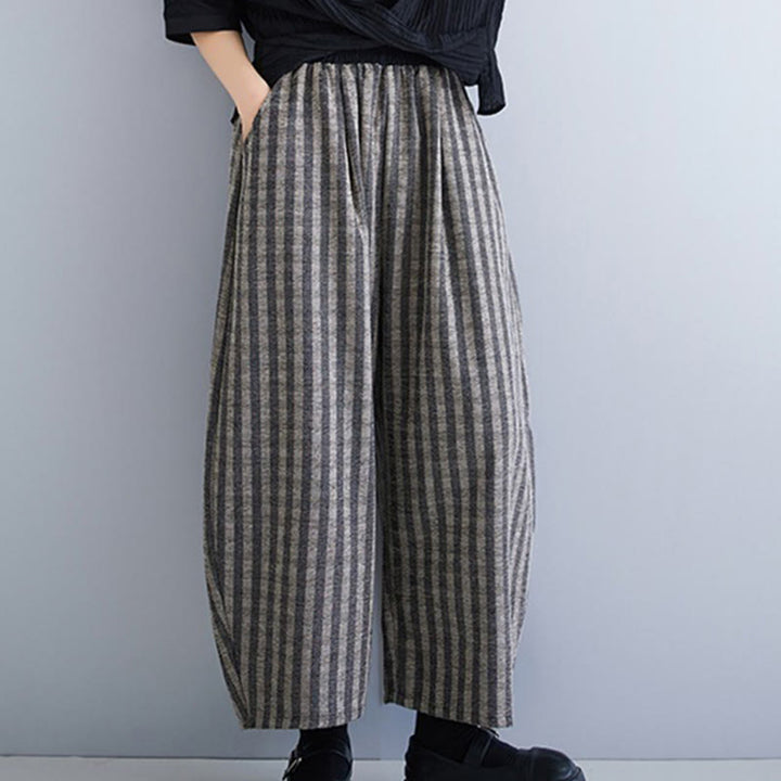 Buddha Stones Lässige Cordhose mit Streifen, Polyester, weites Bein, Länge 7–8, mit Taschen - image 3