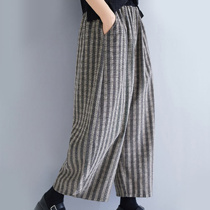 Buddha Stones Lässige Cordhose mit Streifen, Polyester, weites Bein, Länge 7–8, mit Taschen - image 9