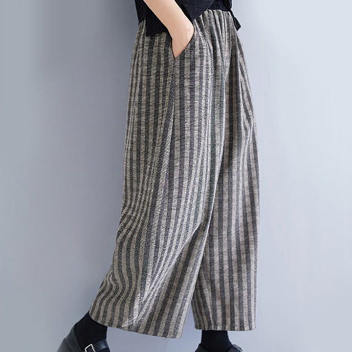 Buddha Stones Lässige Cordhose mit Streifen, Polyester, weites Bein, Länge 7–8, mit Taschen - image 9