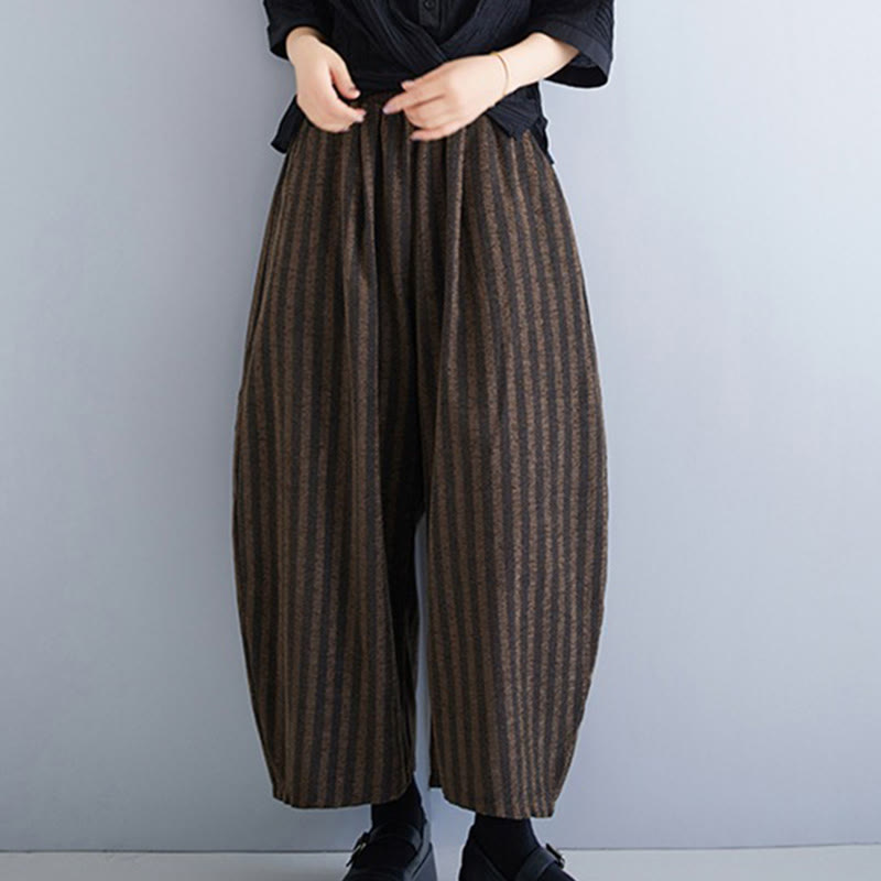 Buddha Stones Lässige Cordhose mit Streifen, Polyester, weites Bein, Länge 7–8, mit Taschen - image 18