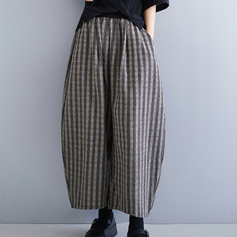 Buddha Stones Lässige Cordhose mit Streifen, Polyester, weites Bein, Länge 7–8, mit Taschen - image 4