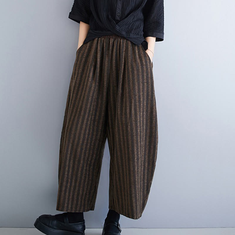 Buddha Stones Lässige Cordhose mit Streifen, Polyester, weites Bein, Länge 7–8, mit Taschen - image 14