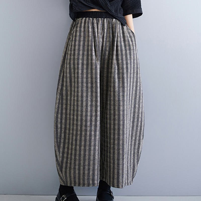 Buddha Stones Lässige Cordhose mit Streifen, Polyester, weites Bein, Länge 7–8, mit Taschen - image 6