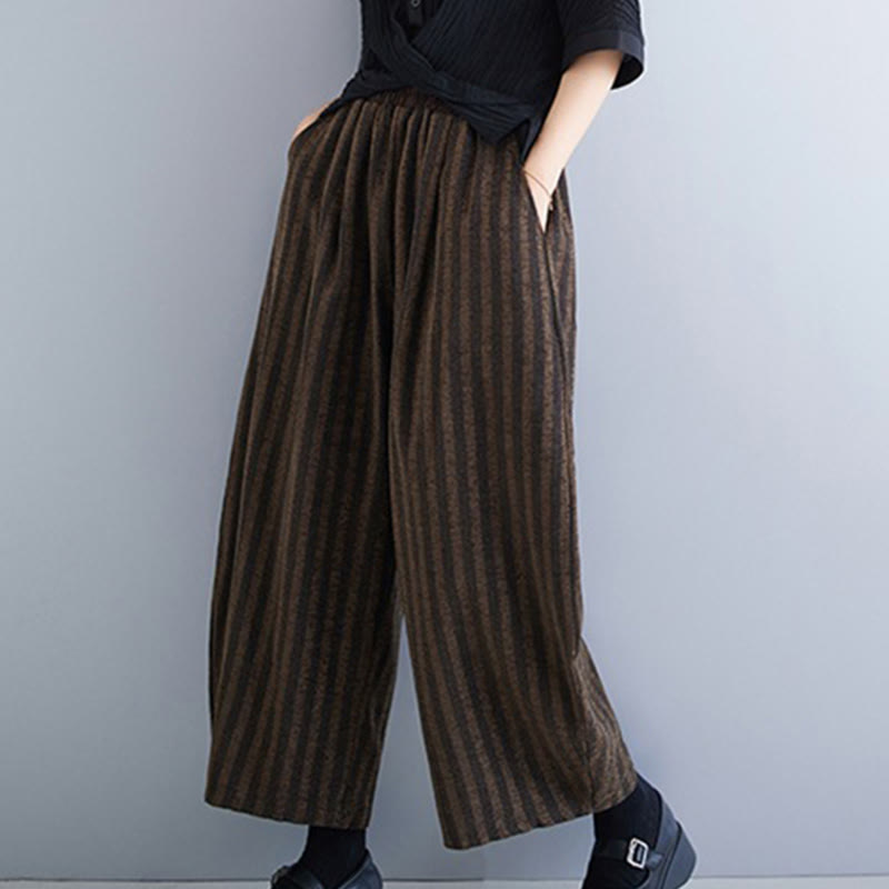 Buddha Stones Lässige Cordhose mit Streifen, Polyester, weites Bein, Länge 7–8, mit Taschen - image 16
