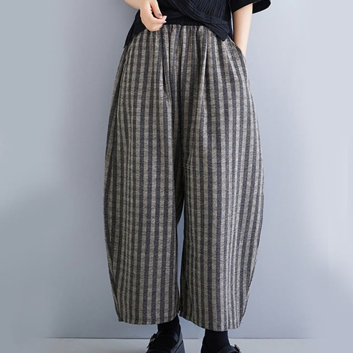 Buddha Stones Lässige Cordhose mit Streifen, Polyester, weites Bein, Länge 7–8, mit Taschen - image 5