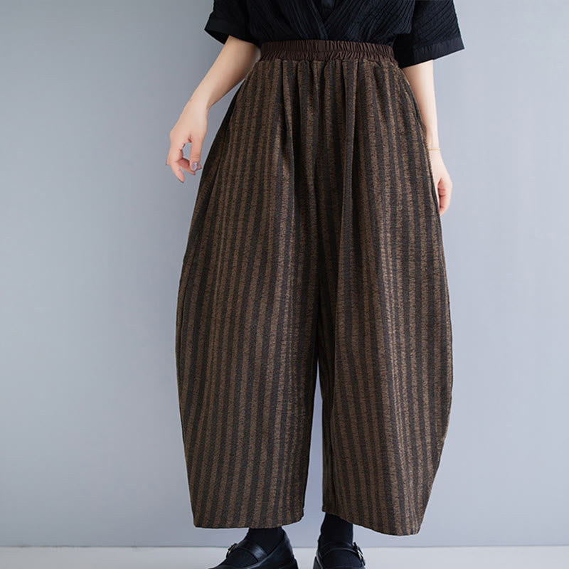 Buddha Stones Lässige Cordhose mit Streifen, Polyester, weites Bein, Länge 7–8, mit Taschen - image 19