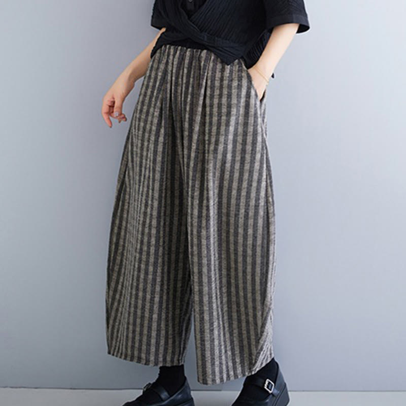 Buddha Stones Lässige Cordhose mit Streifen, Polyester, weites Bein, Länge 7–8, mit Taschen - image 11