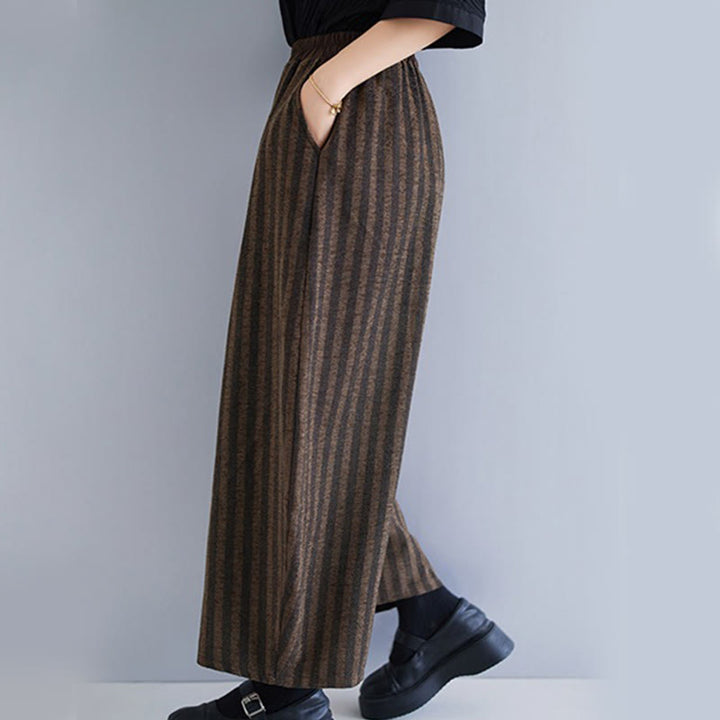 Buddha Stones Lässige Cordhose mit Streifen, Polyester, weites Bein, Länge 7–8, mit Taschen - image 20