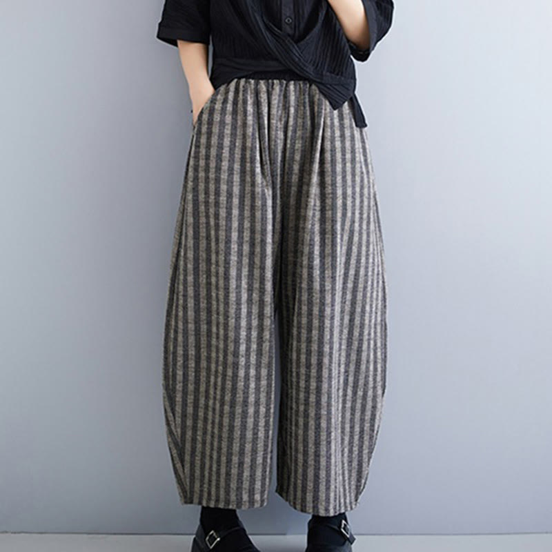 Buddha Stones Lässige Cordhose mit Streifen, Polyester, weites Bein, Länge 7–8, mit Taschen - image 2