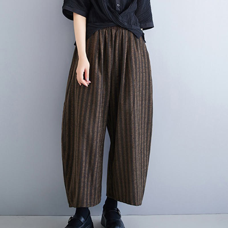 Buddha Stones Lässige Cordhose mit Streifen, Polyester, weites Bein, Länge 7–8, mit Taschen - image 17