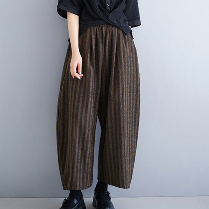 Buddha Stones Lässige Cordhose mit Streifen, Polyester, weites Bein, Länge 7–8, mit Taschen - image 17