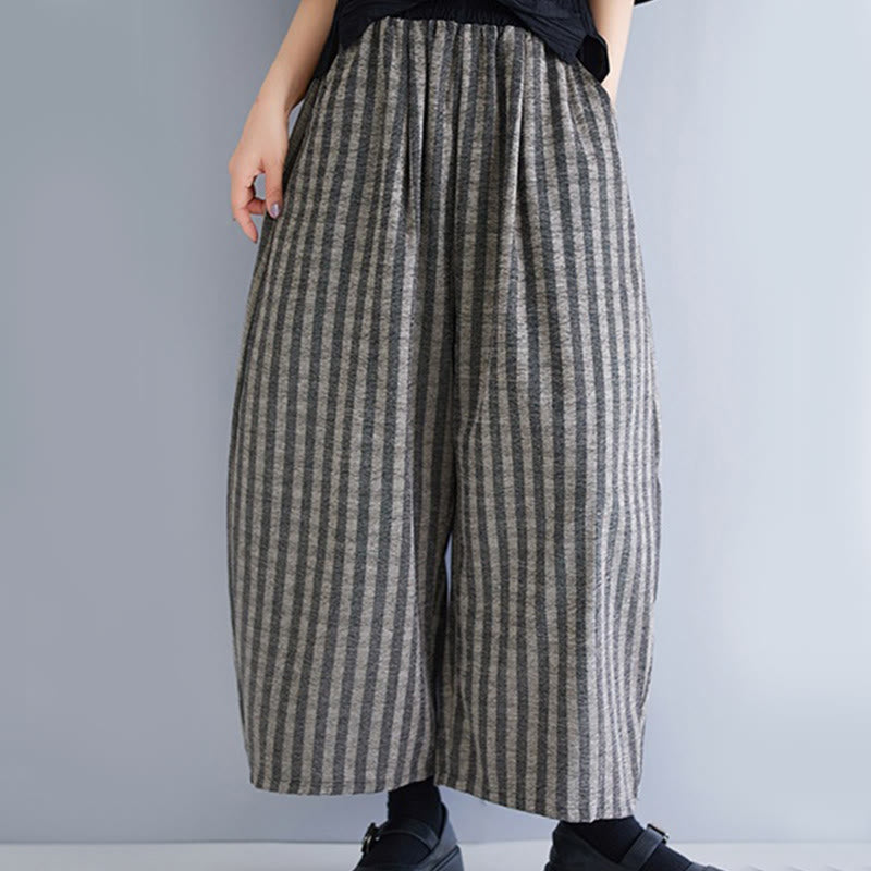Buddha Stones Lässige Cordhose mit Streifen, Polyester, weites Bein, Länge 7–8, mit Taschen - image 10