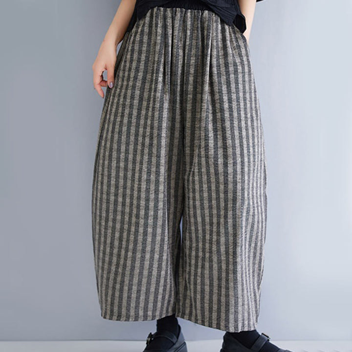 Buddha Stones Lässige Cordhose mit Streifen, Polyester, weites Bein, Länge 7–8, mit Taschen - image 10