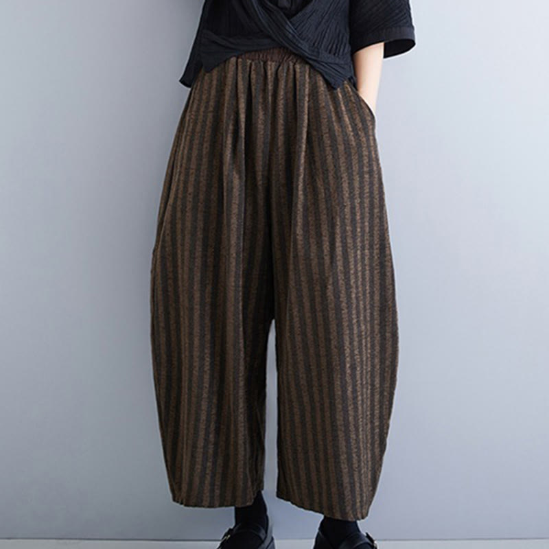 Buddha Stones Lässige Cordhose mit Streifen, Polyester, weites Bein, Länge 7–8, mit Taschen - image 15