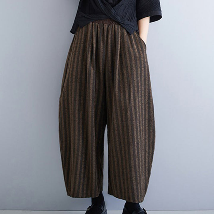 Buddha Stones Lässige Cordhose mit Streifen, Polyester, weites Bein, Länge 7–8, mit Taschen - image 15