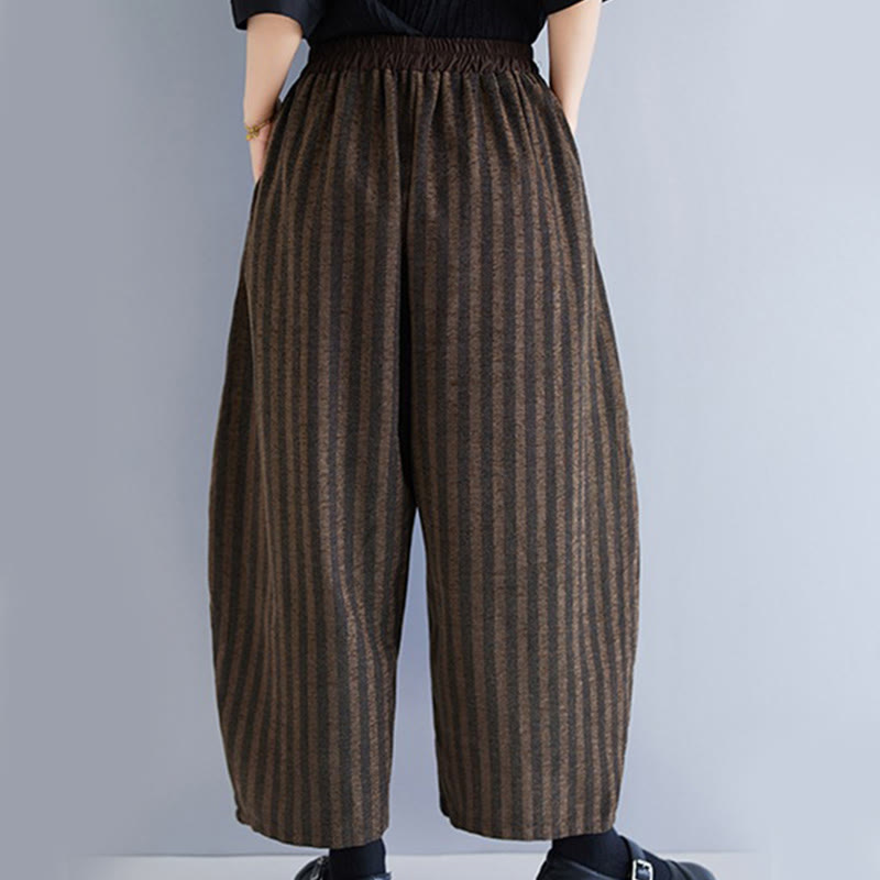 Buddha Stones Lässige Cordhose mit Streifen, Polyester, weites Bein, Länge 7–8, mit Taschen - image 21