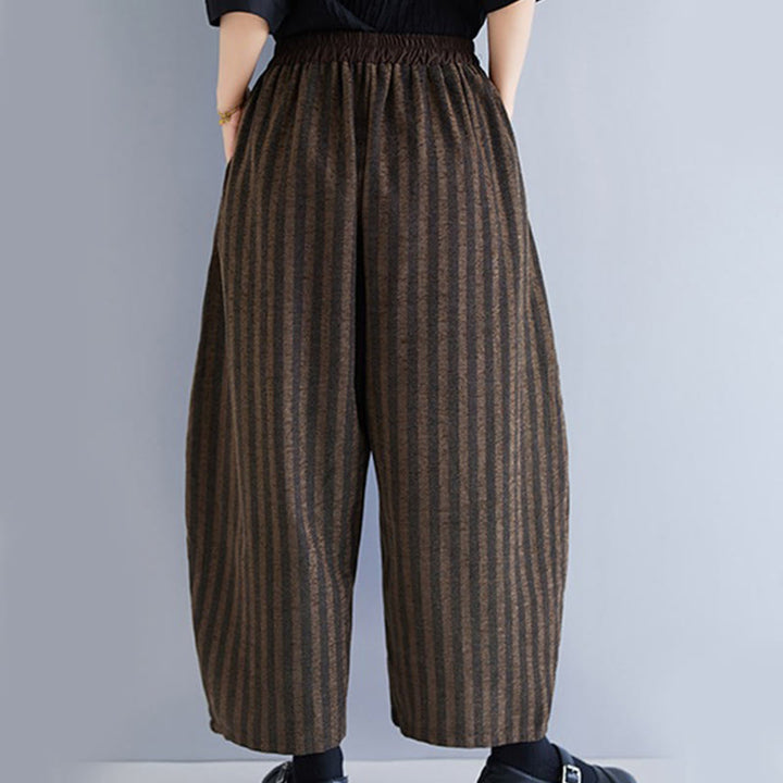 Buddha Stones Lässige Cordhose mit Streifen, Polyester, weites Bein, Länge 7–8, mit Taschen - image 21