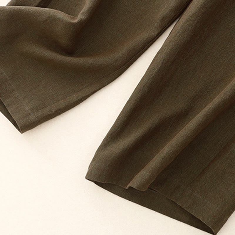 Buddha Stones Lässige, schlichte Damenhose aus Baumwollleinen mit elastischer Taille und weitem Bein und Taschen - image 3