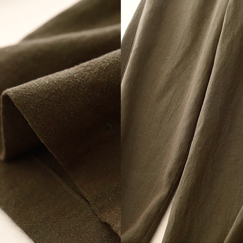 Buddha Stones Lässige, schlichte Damenhose aus Baumwollleinen mit elastischer Taille und weitem Bein und Taschen - image 4