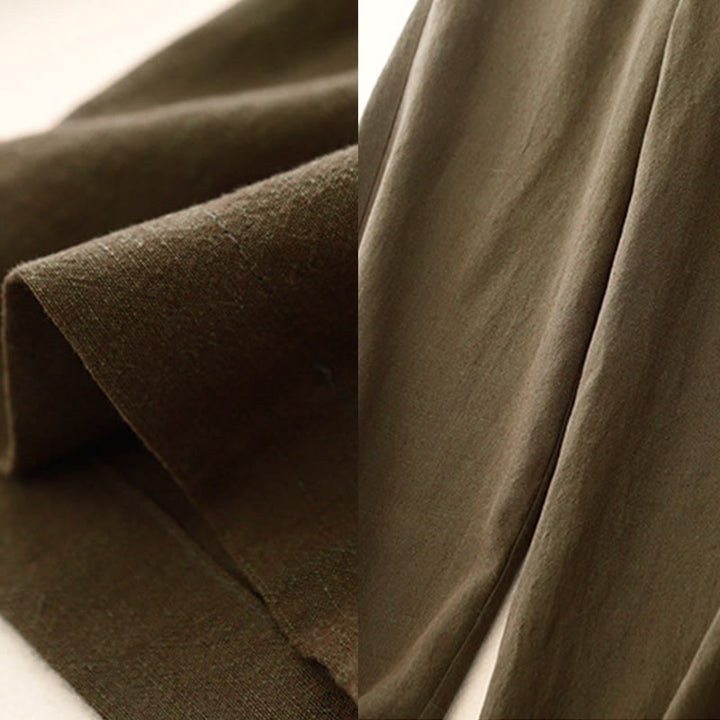 Buddha Stones Lässige, schlichte Damenhose aus Baumwollleinen mit elastischer Taille und weitem Bein und Taschen - image 4