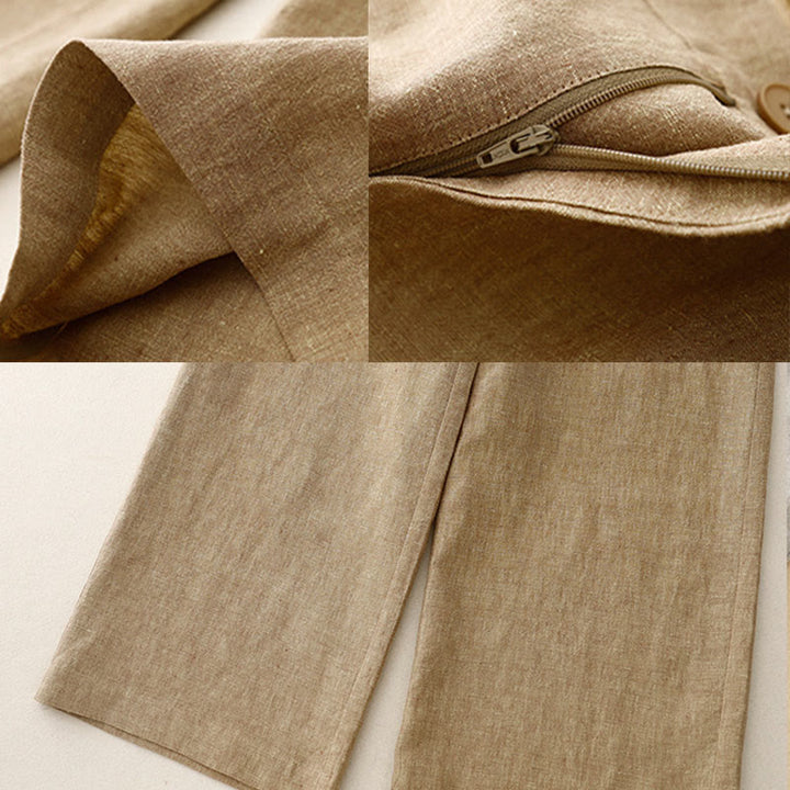 Buddha Stones Lässige, schlichte Damenhose aus Baumwollleinen mit elastischer Taille und weitem Bein und Taschen - image 10