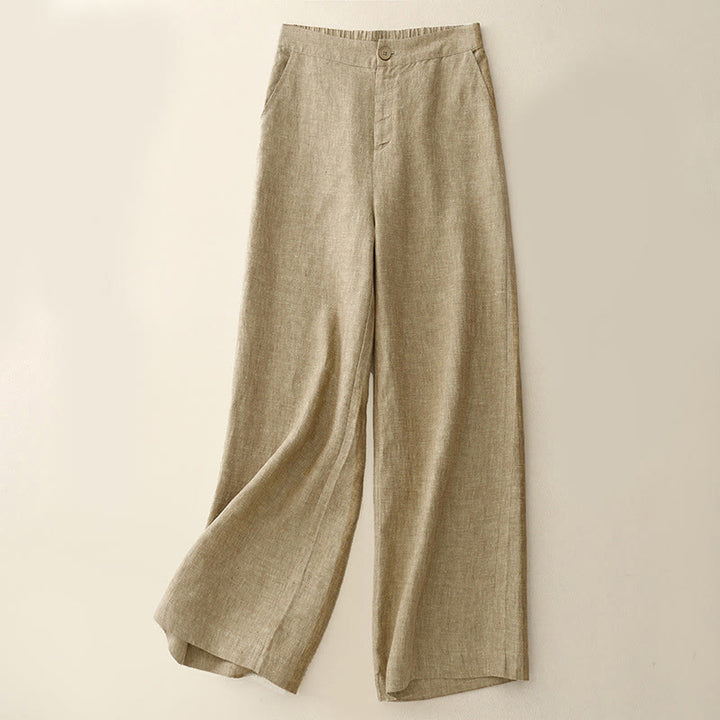 Buddha Stones Lässige, schlichte Damenhose aus Baumwollleinen mit elastischer Taille und weitem Bein und Taschen - Weizen - US8-10， UK/AU12-14，EU40-42 (2XL) - image 5