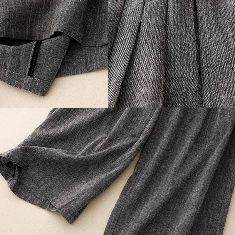 Buddha Stones Lässige, strukturierte Stoffe, Damen-Polyesterhose mit weitem Bein und Taschen - image 6