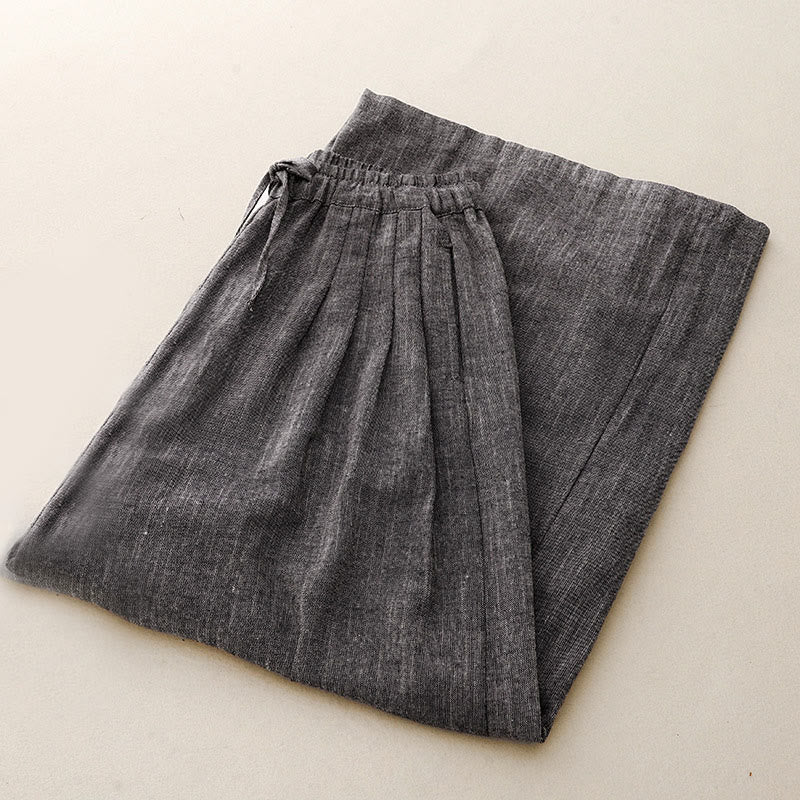 Buddha Stones Lässige, strukturierte Stoffe, Damen-Polyesterhose mit weitem Bein und Taschen - image 2