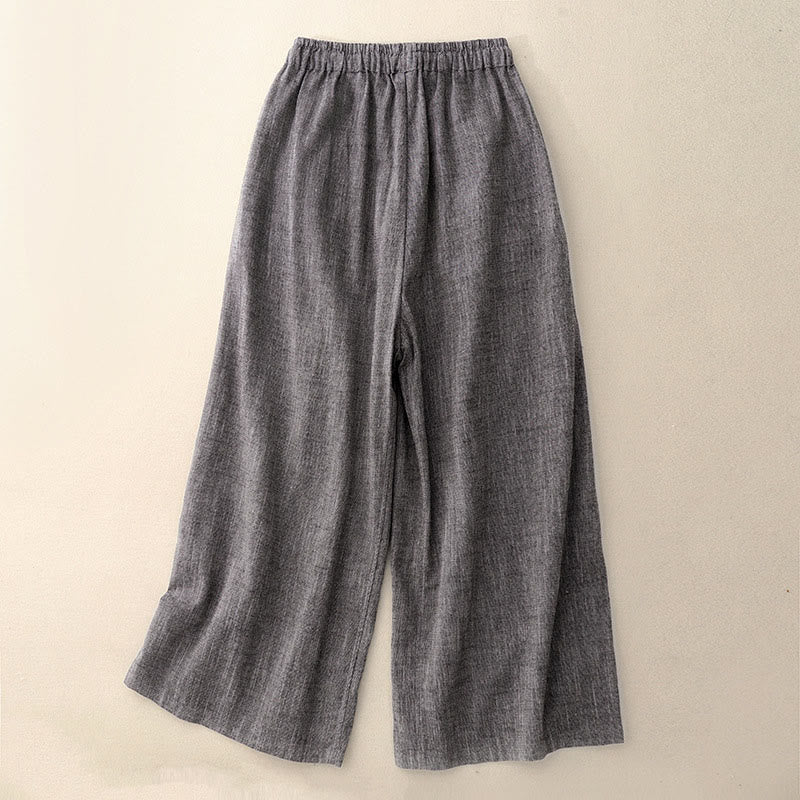 Buddha Stones Lässige, strukturierte Stoffe, Damen-Polyesterhose mit weitem Bein und Taschen - image 1