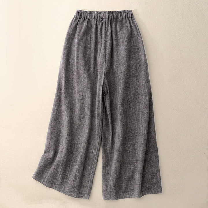 Buddha Stones Lässige, strukturierte Stoffe, Damen-Polyesterhose mit weitem Bein und Taschen - image 1