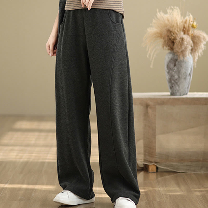 Buddha Stones Lässige, dicke Damenhose aus Polyester mit geradem Bein und Taschen - image 1